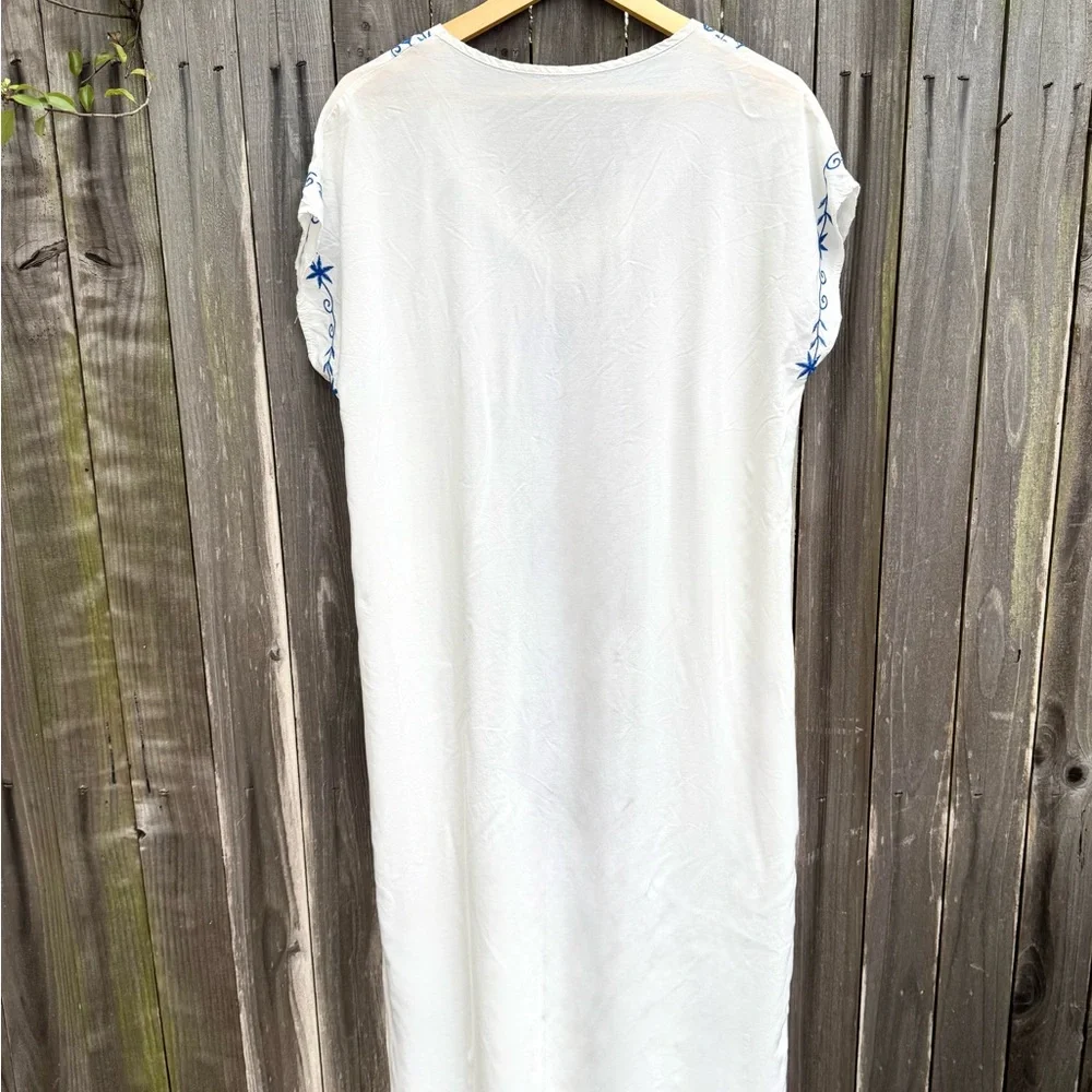 White and Blue Embroidered Maxi Dress - Picture 2 of 3